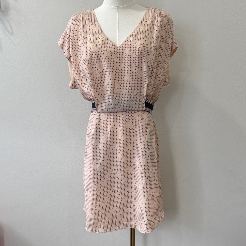 BCBGeneration Pink & Blue Patterned Dress with Built-In Belt - Size M